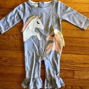 Mudpie baby girl romper with unicorns, NWT